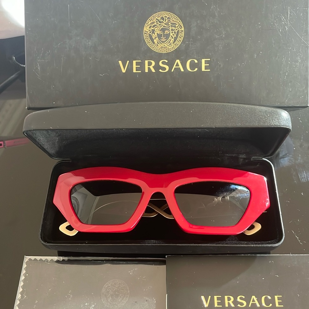 Versace Red Geometric Sunglasses with Black Lenses